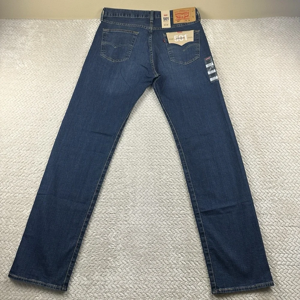 NWT Levis 501 XX Mens 34x36 Button Fly Original Stretch Tall Denim Medium‎ wash